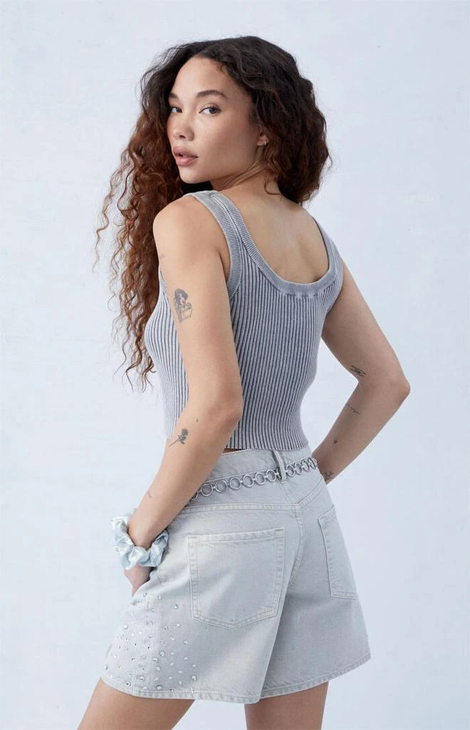 PacSun Eco Gray Rhinestone High Waisted Relaxed Jorts 3