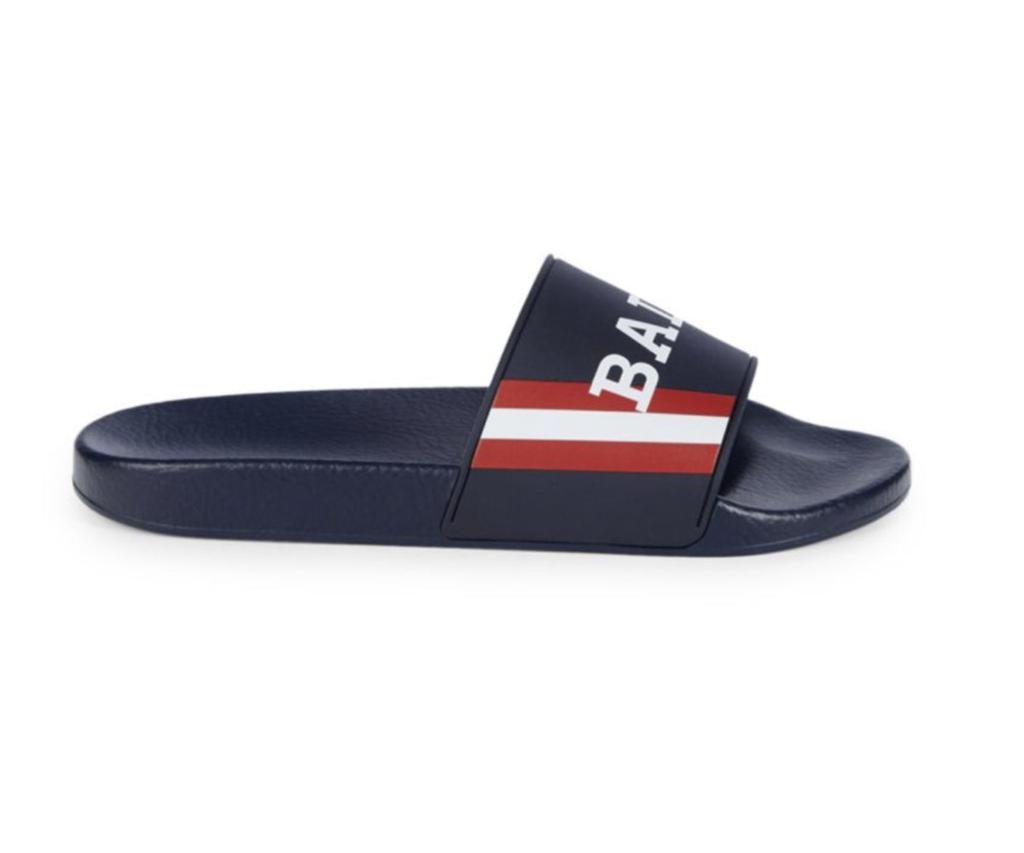 BALLY★素敵！SIMON BLUE INK RUBBER LOGO SANDALS BALLY SIMON BLUE INK RUBBER RED WHITE WEB LOGO SANDAL POOL