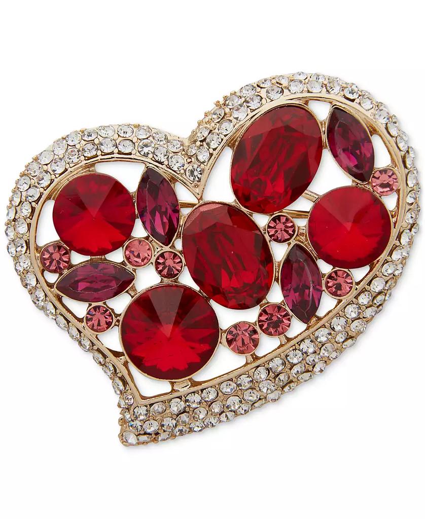 Anne Klein Gold-Tone Red Stone & Crystal Pavé Mixed Cut Halo Heart Pin