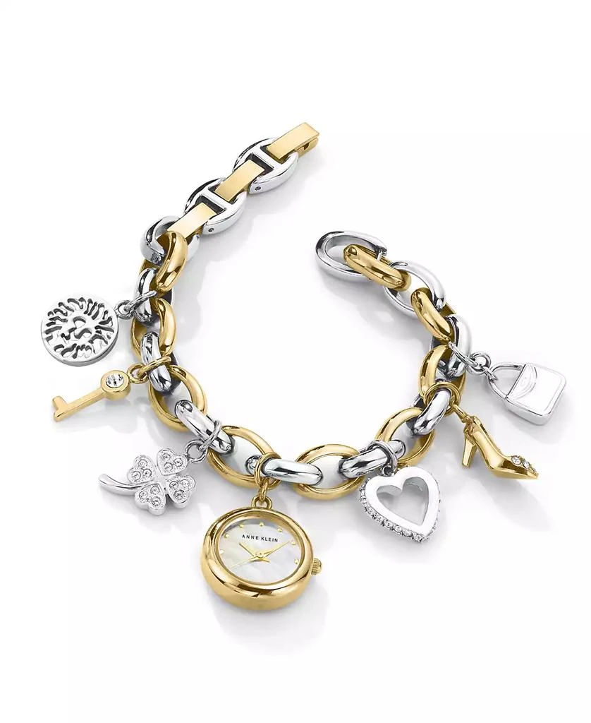 Anne Klein Women's Quartz Two-Tone Metal Alloy Crystal Accented Charm Bracelet Watch 1