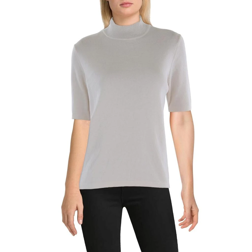 JONES NEW YORK Womens Short Sleeve Ribbed Trim Mock Turtleneck Sweater 1