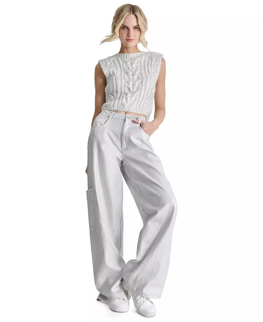 DKNY Petite Cropped Cable-Knit Metallic-Threaded Sleeveless Sweater 3