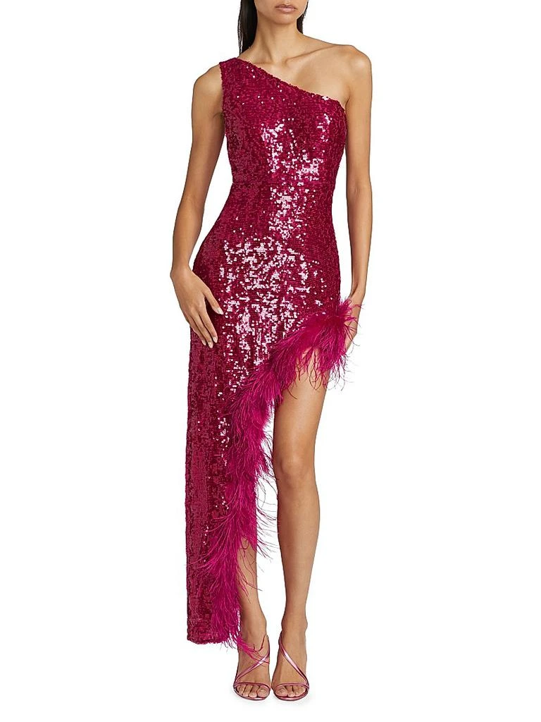 LAPOINTE Sequin Feather One-Shoulder Midi Dress 3