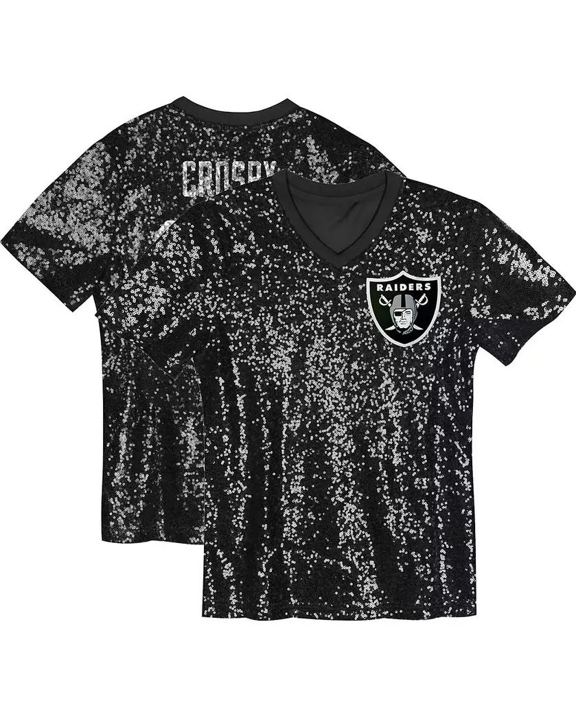 Outerstuff Big Girls Maxx Crosby Black Las Vegas Raiders Sequin V-Neck Fashion Jersey