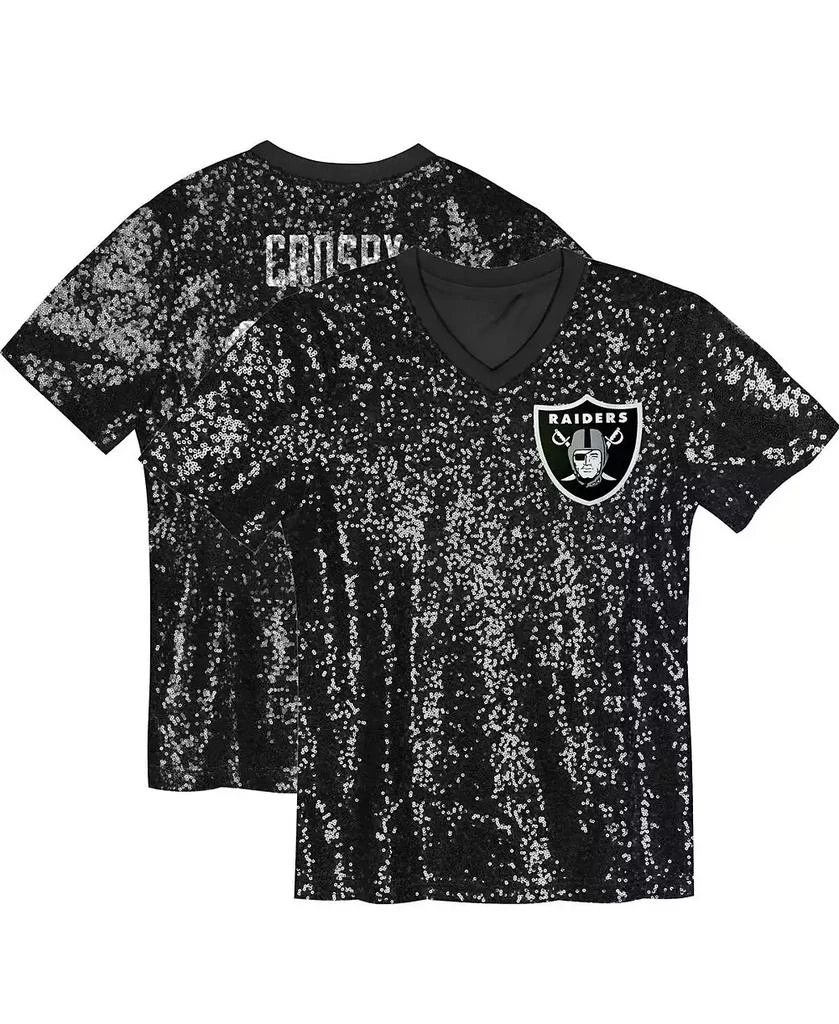 Outerstuff Big Girls Maxx Crosby Black Las Vegas Raiders Sequin V-Neck Fashion Jersey 1