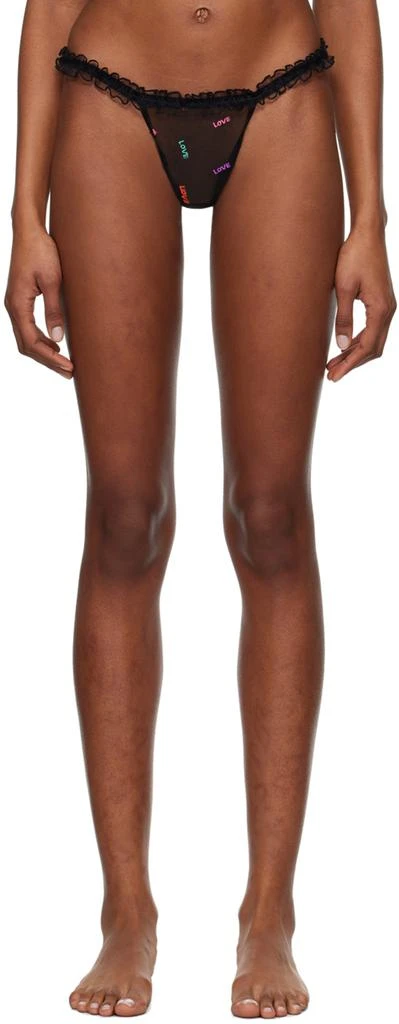 LE PETIT TROU Black Love Ruffled Thong 1