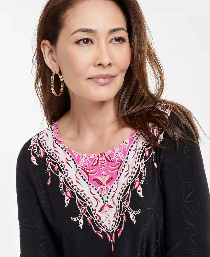 JM Collection Women's Printed Jacquard 3/4-Sleeve Top, Exclusively at Macy's 3