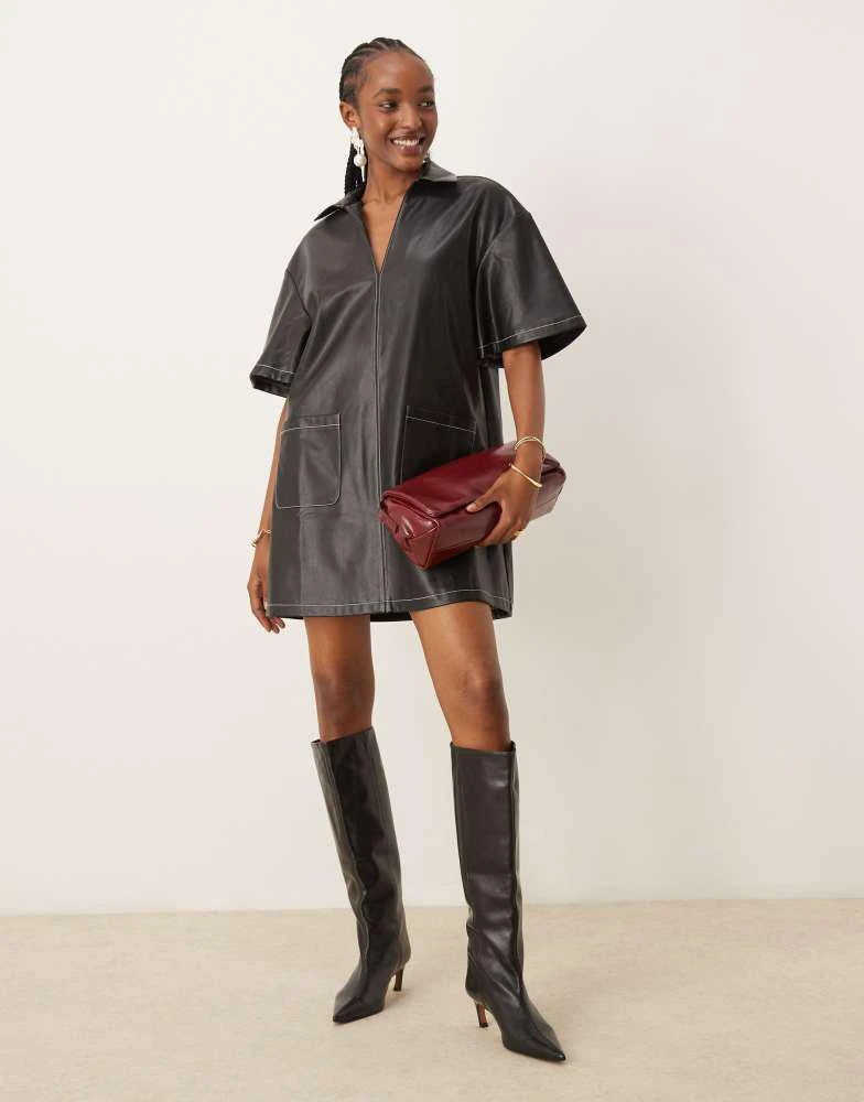 ASOS DESIN revere collar PU leather look mini shirt dress with contrast stitching in black On Sale Now with Up to 67% Off | Discover Exclusive Deals & Savings at BeyondStyle ASOS DESIN revere collar PU leather look mini shirt dress with contrast stitching in black On Sale Now with Up to 67% Off | Discover Exclusive Deals & Savings at BeyondStyle