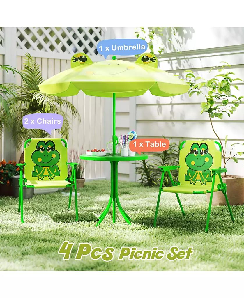 Gymax Toddler Picnic Table & Chair Set w/ 2 Folding Chairs & Height Adjustable Umbrella