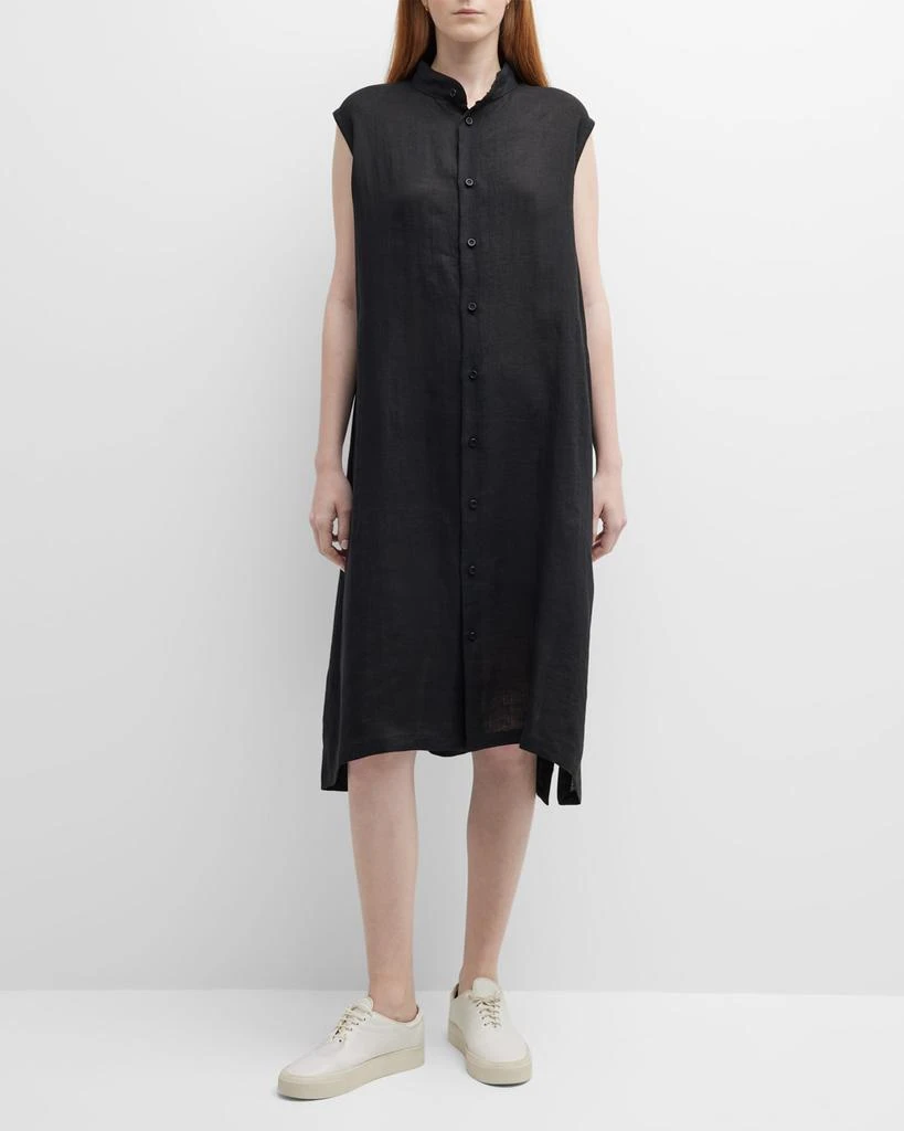Eskandar A-line Collarless Sleeveless Linen Shirtdress 3