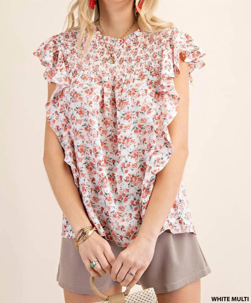 Kori Kori - Dobby Printed Smocked Top