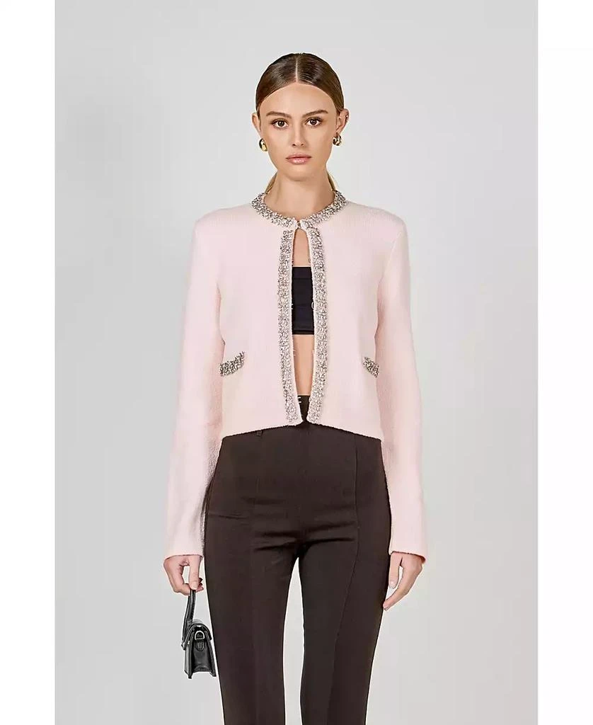 Endless Rose Women
s Boucle Knit Jewel Trim Sweater Cardigan 3