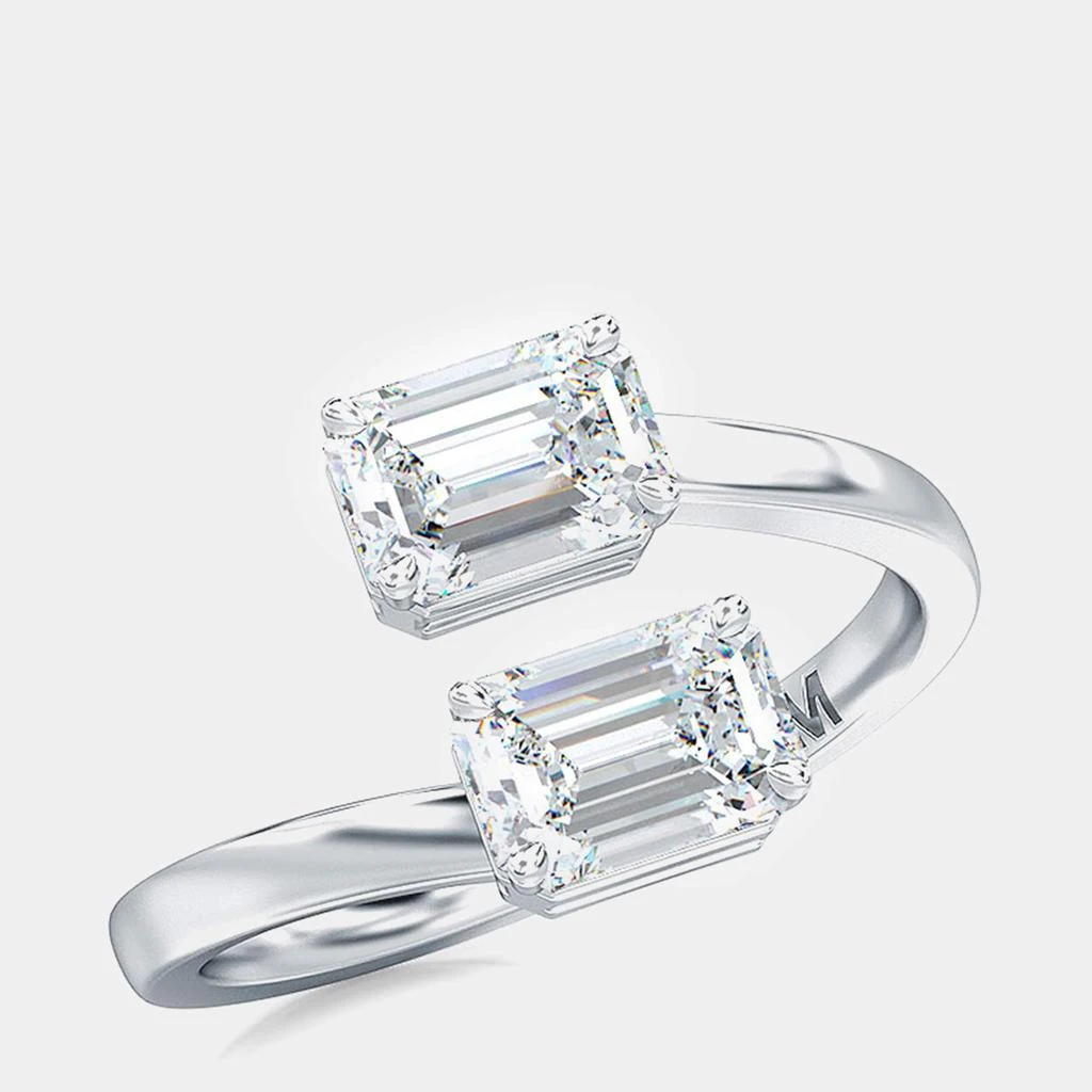 Made By Man 14K Two Stone Emerald Cut Solitaire Ring Set Sideways (7/8 Ctw) 1