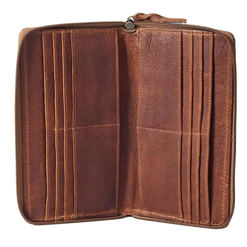 American Darling Women's Ranchin' Dream Tooled Leather Zip Wallet In Brown 4