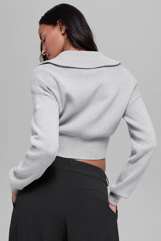 Alo Scholar Knit Cropped Full Zip Jacket - Black