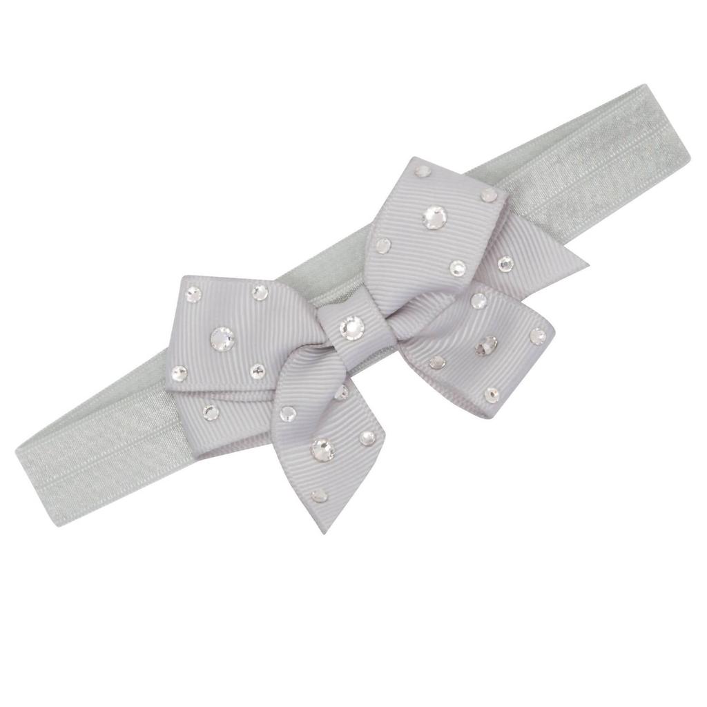 Bari Lynn Bari Lynn - Bari Lynn "Gigi" Grey Crystallized Grossgrain Bow Elastic Headband