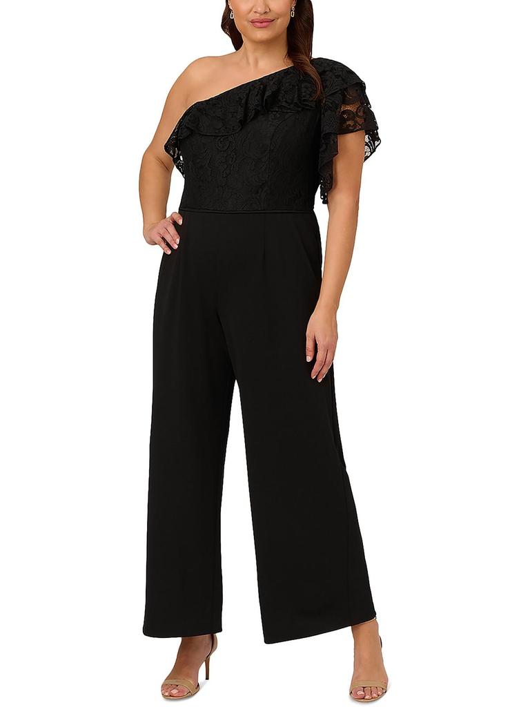 Adrianna Papell Womens Lace One Shoulder Jumpsuit