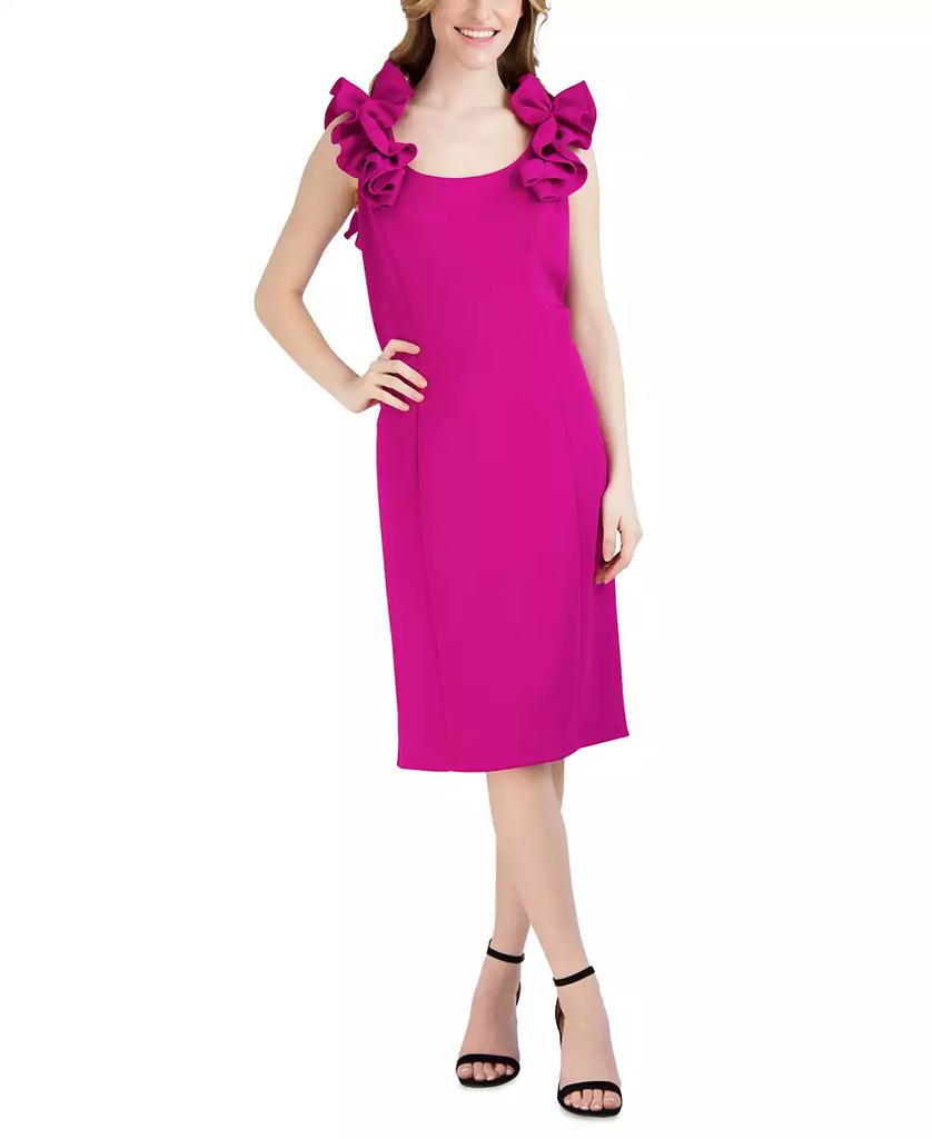 Donna Ricco Women's Ruffled-Shoulder Sleeveless Dress
