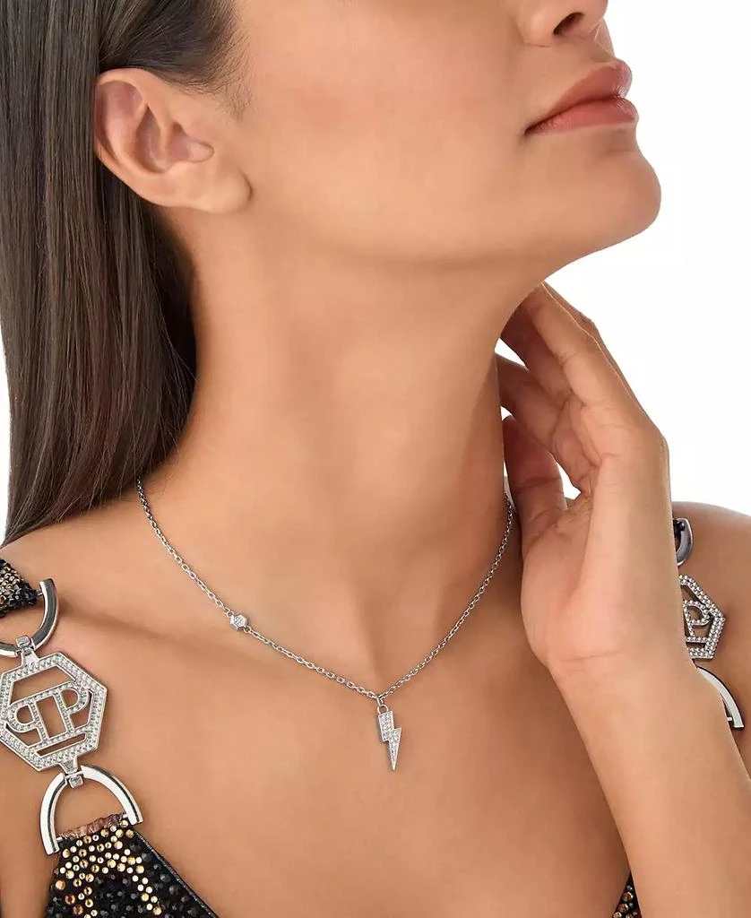 Philipp Plein Valentine Crystal Lightning Bolt 17-3/4" Pendant Necklace in Stainless Steel 4