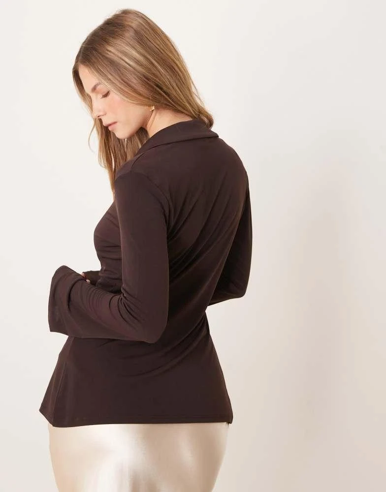 GINA TRICOT Gina Tricot collar tie front cardigan top in brown 4