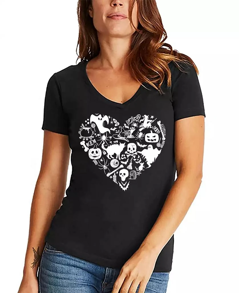 LA Pop Art Women's Halloween Heart Word Art V-Neck T-shirt 1