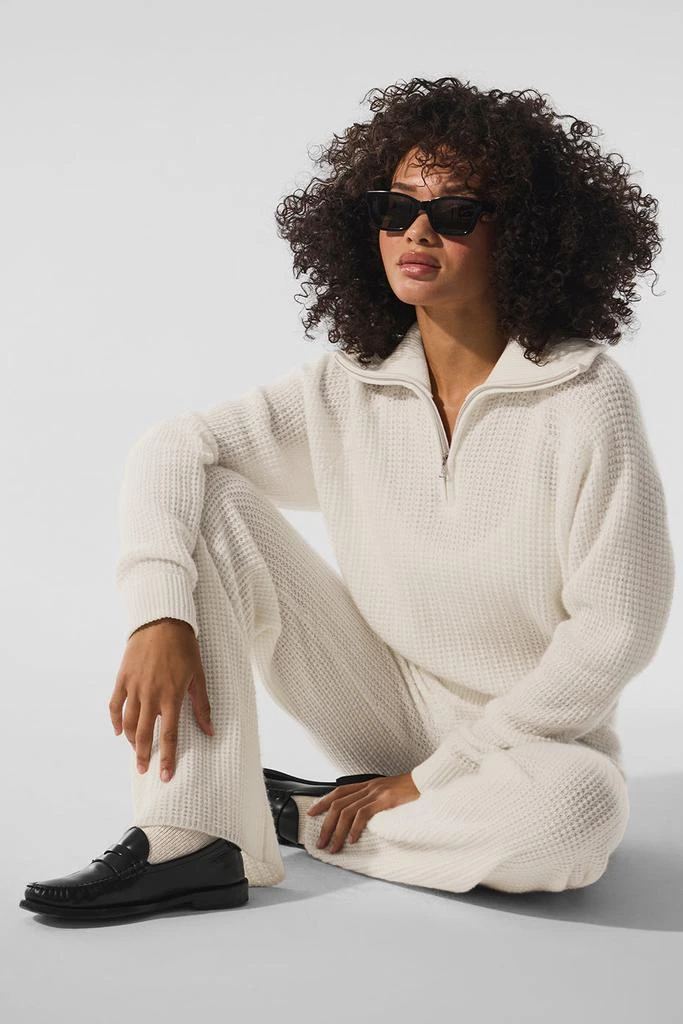 Alo Cashmere Plush Waffle 1/4 Zip Pullover - Ivory 1