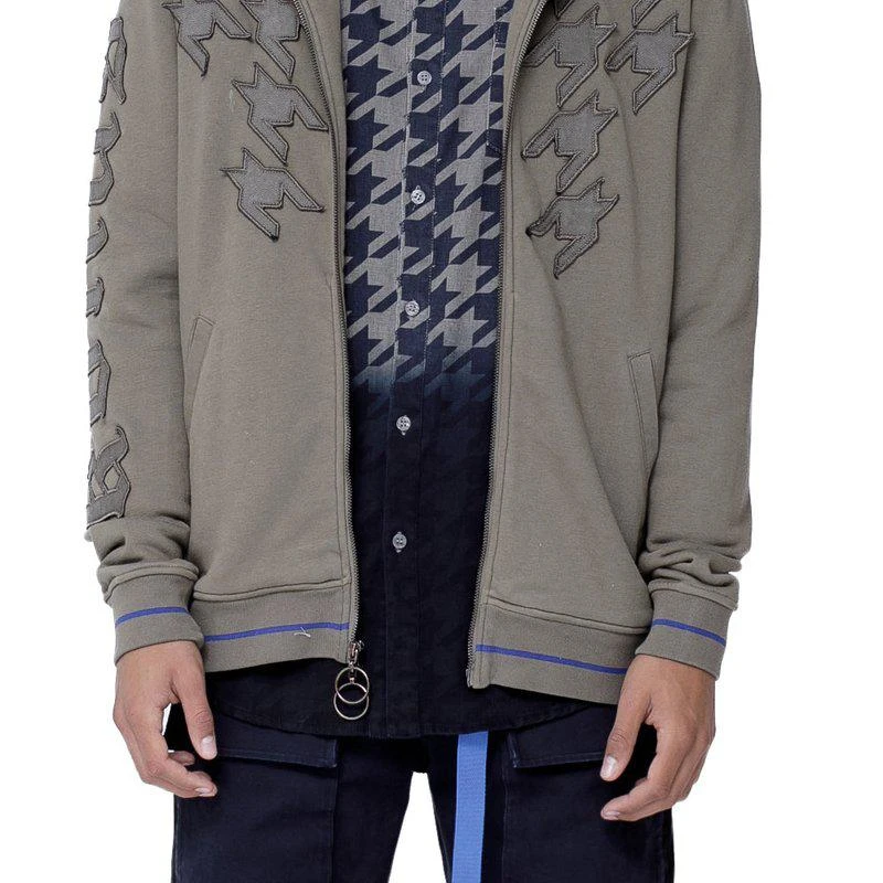 Konus Men's Zip-up Houndstooth Hoodie In Khaki 1