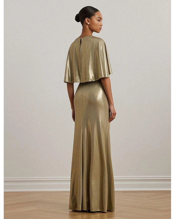 Ralph Lauren Metallic Jersey Twist Front Cape Gown 3