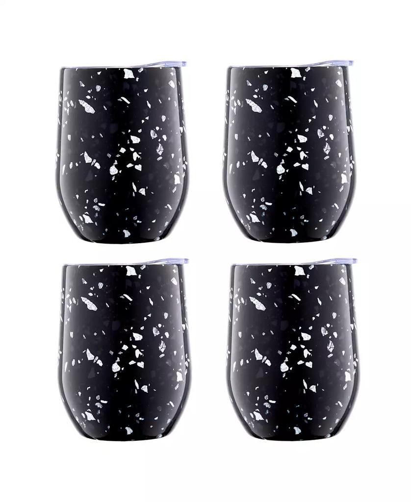 Cambridge Silversmiths 12 Oz Black Terzo Stainless Steel Wine Tumblers, Set of 4