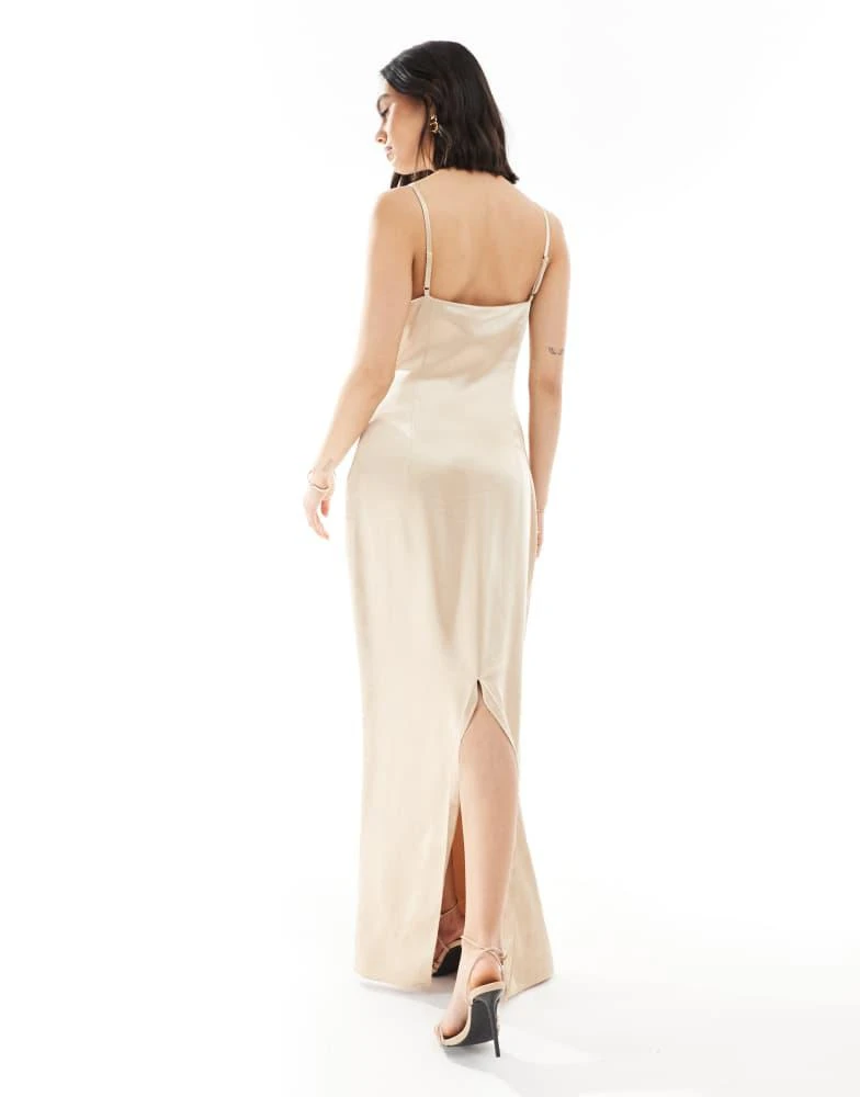 Pretty Lavish Pretty Lavish Bridesmaid satin boat neck maxi dress in matte gold 4