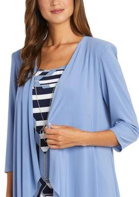 R & M Richards M Richards 3 4 Sleeve Solid Jacket And Printed Dress Set 3