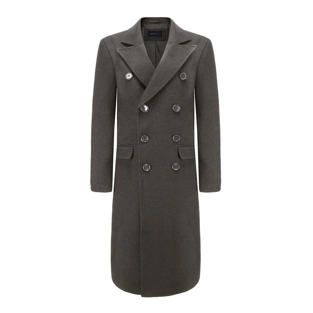 Braveman Men's Double-Breasted Knee Length Wool Blend Three Button Long Jacket Overcoat Top Coat 5