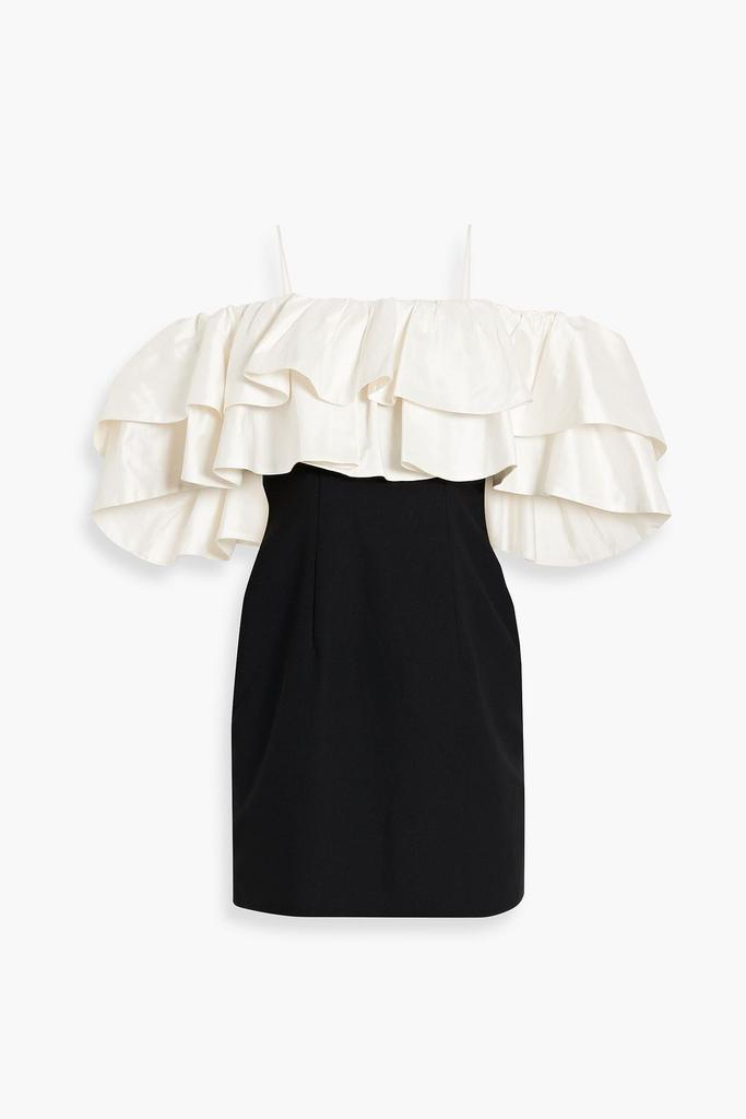 RASARIO Cold-shoulder ruffled taffeta and crepe mini dress