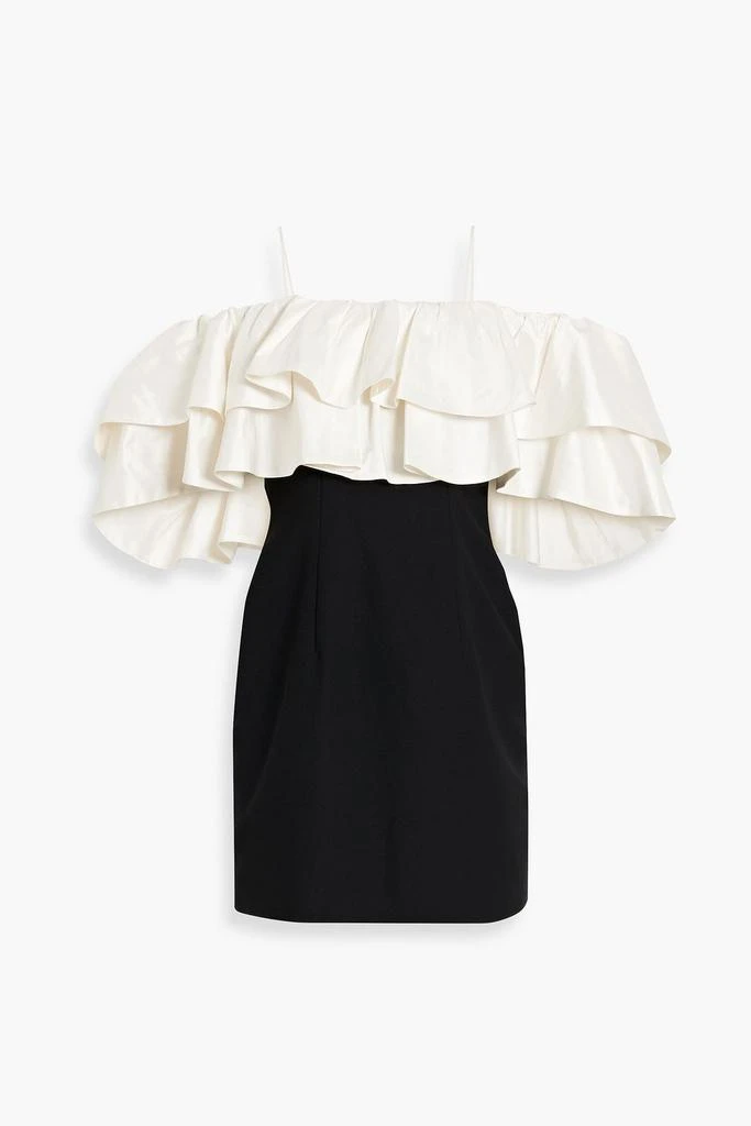 RASARIO Cold-shoulder ruffled taffeta and crepe mini dress 1