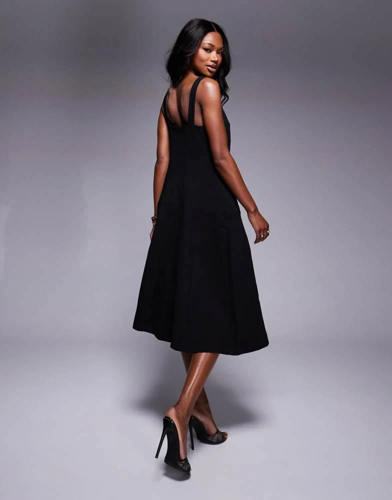 River Island River Island tailored seamed midi dress in black 3