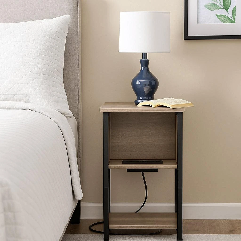 3-Tier Side Table with Charging Station, USB Ports, and Power Outlets ...