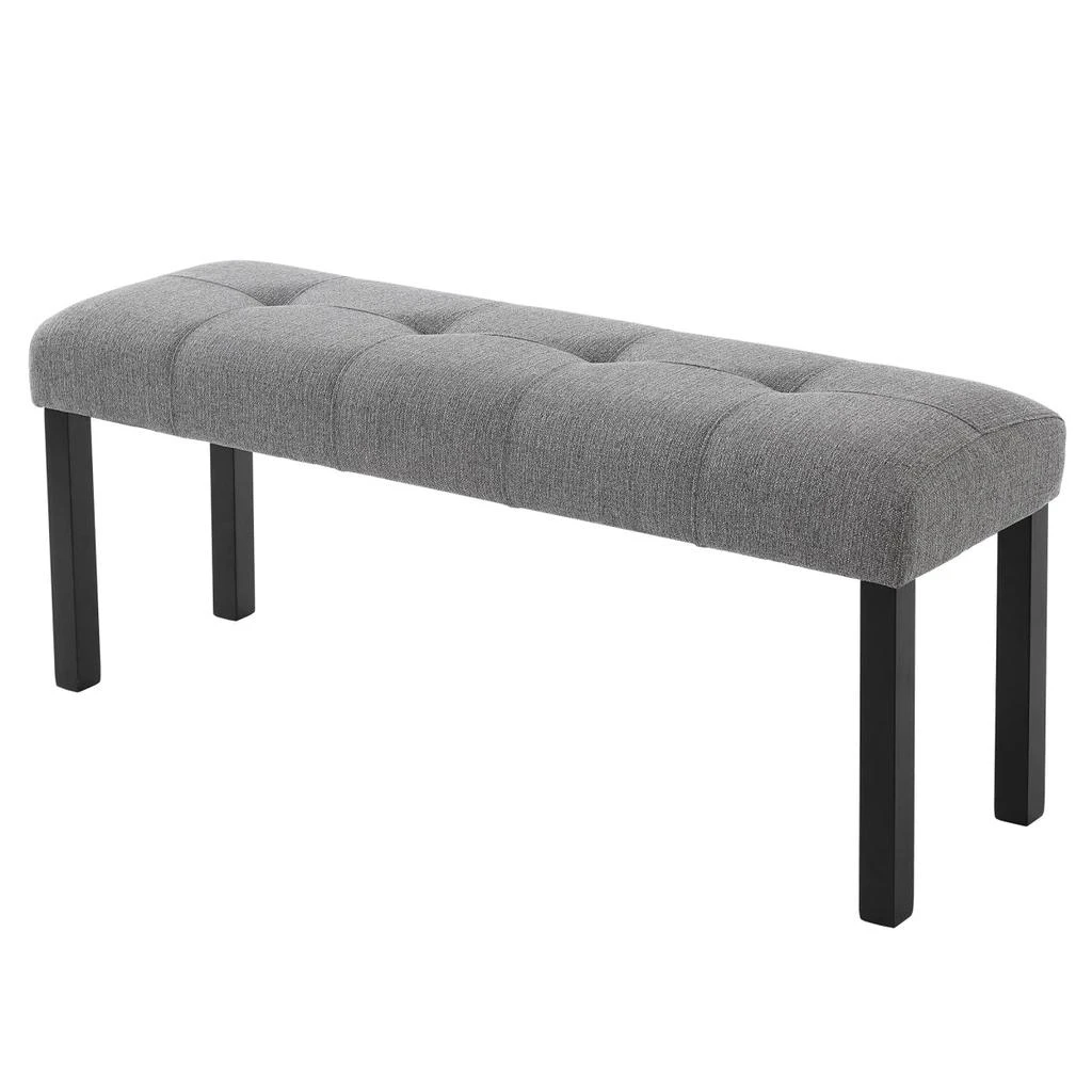 Streamdale Furniture Streamdale Modern Tufted Linen Dining Bench with Black Rubber Wood Legs, Gray 6