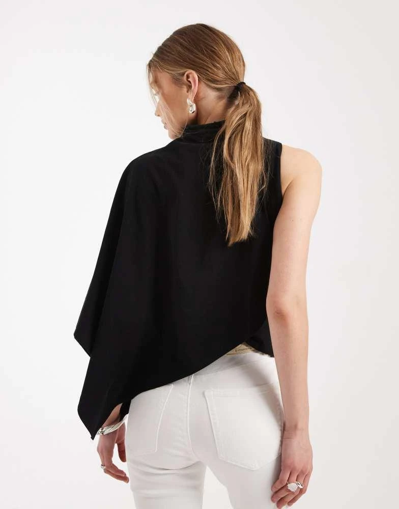 ASOS ASOS DESIGN one sleeve cape top in black 3