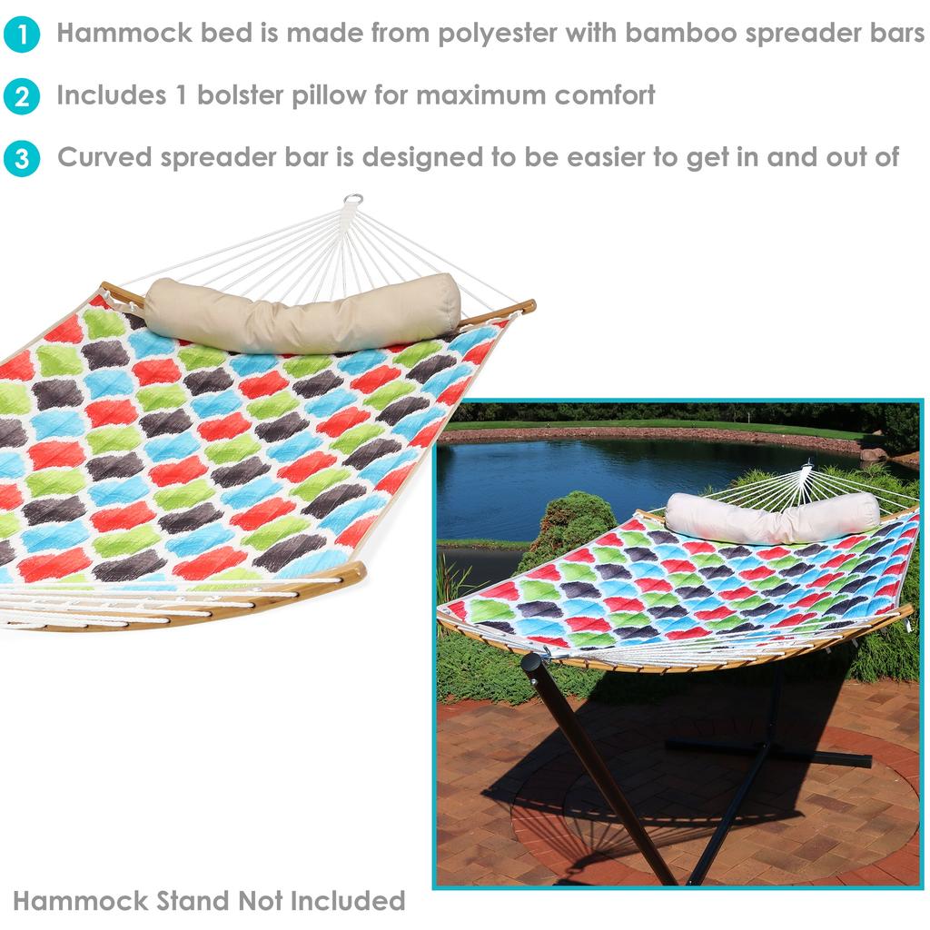 Sunnydaze Heavy-Duty Quilted 2-Person Hammock with Curved Bamboo Spreader Bars - 450 lb Weight Capacity
