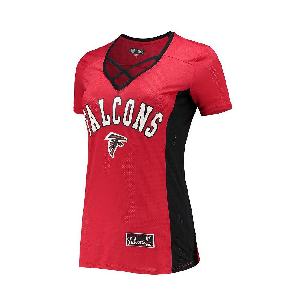 5th & Ocean Women's by New Era Red Atlanta Falcons Contrast Insert V-Neck T-shirt