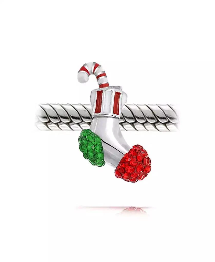 Bling Jewelry Sparkling Crystal Candy Cane Christmas Holiday Stocking Stuffer Bead Charm For Sterling Fits European Bracelet 3