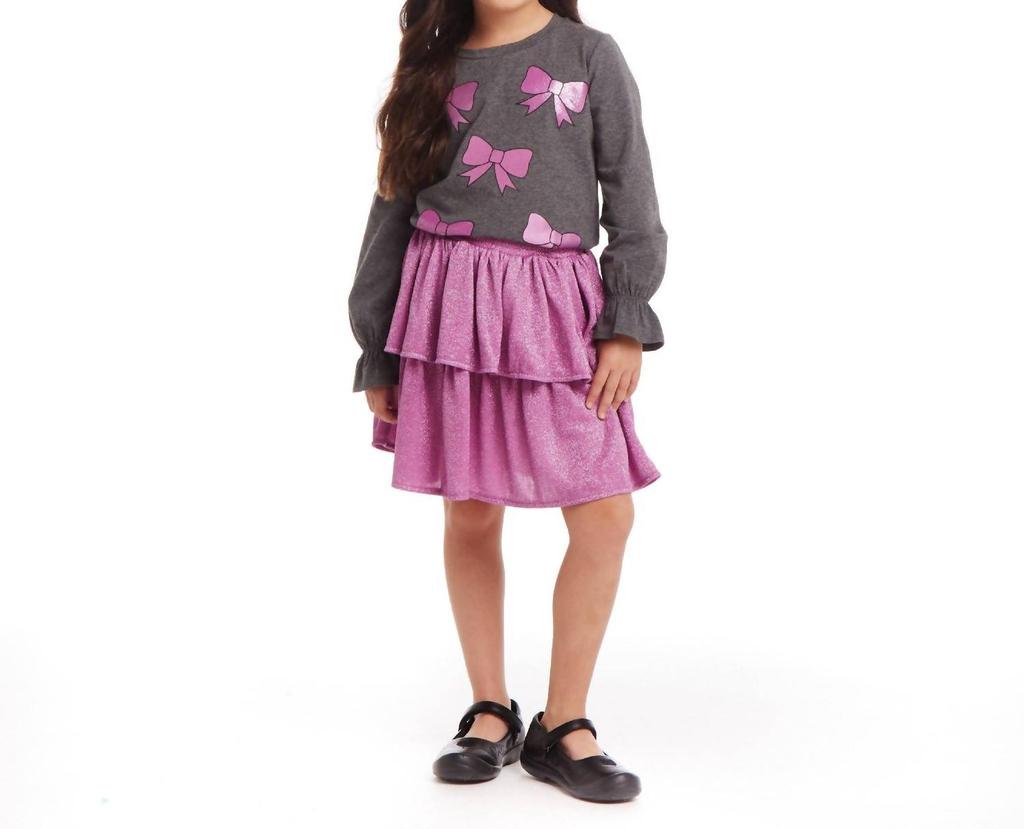 Andy & Evan Andy & Evan - Bows Graphic Top & Glitter Skirt Set