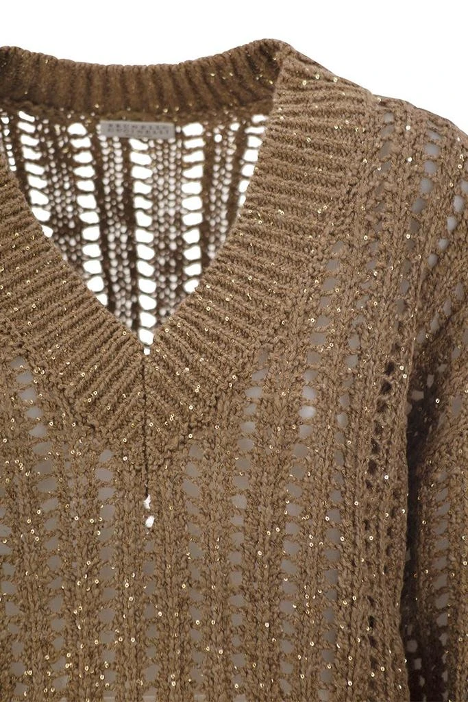 Brunello Cucinelli SILK AND LINEN V-NECK SWEATER 4