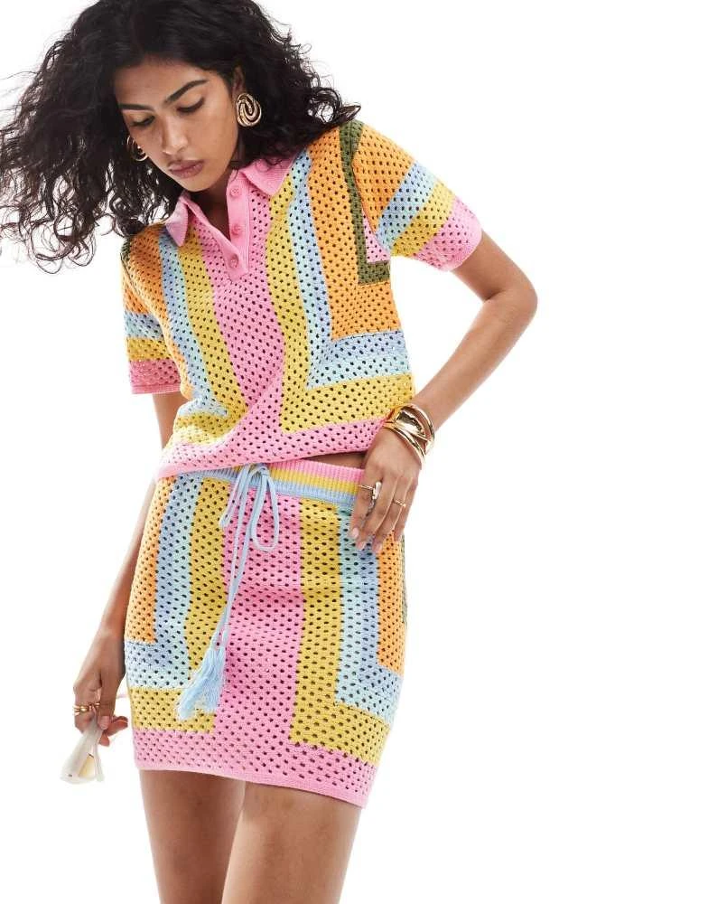 Mango Mango crochet co-ord skirt in multi 2