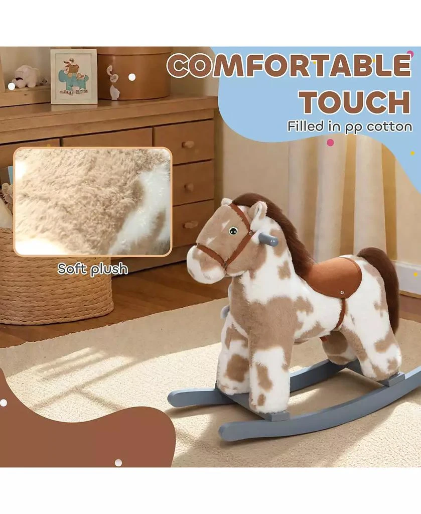 Qaba Rocking Horse, Kids Plush Animal Rocker with Realistic Neigh 6