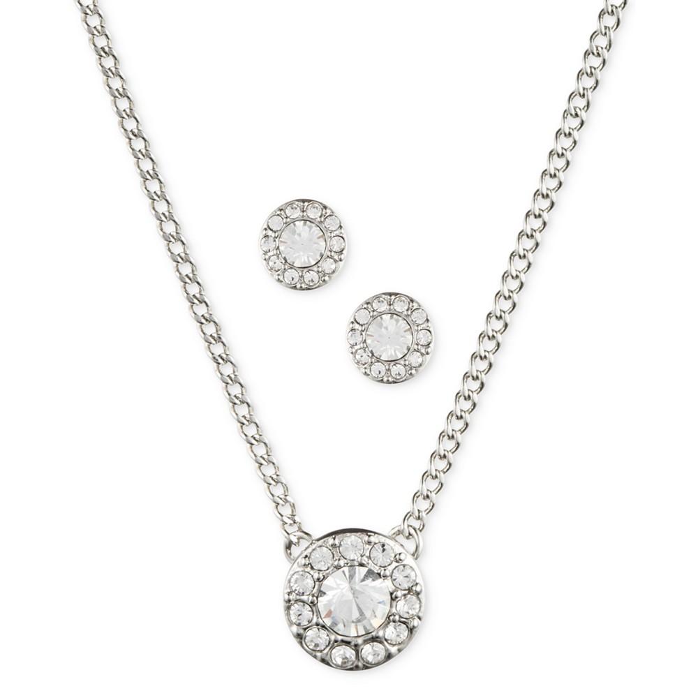 Givenchy Stone & Crystal Halo Pendant Necklace & Stud Earrings Set