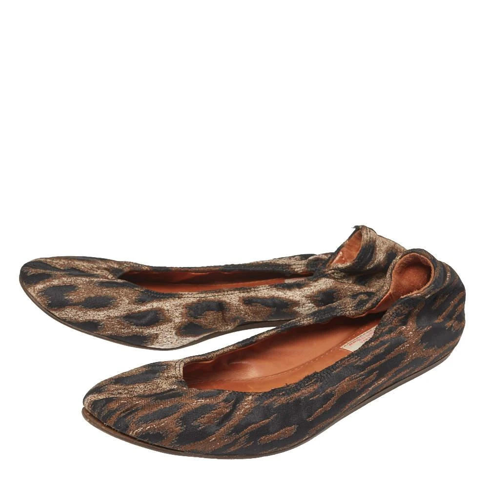 Lanvin Lanvin Black/Brown Brocade Fabric Leopard Print Ballet Flats Size 39 4