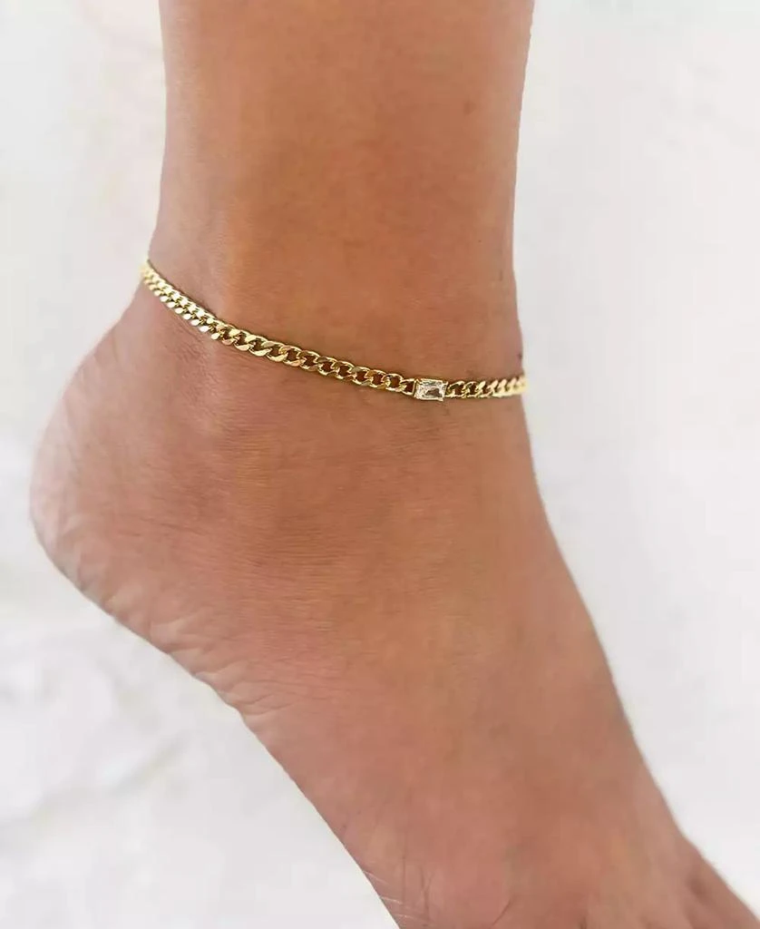 ADORNIA Gold Plated Crystal Curb Chain Anklet 2