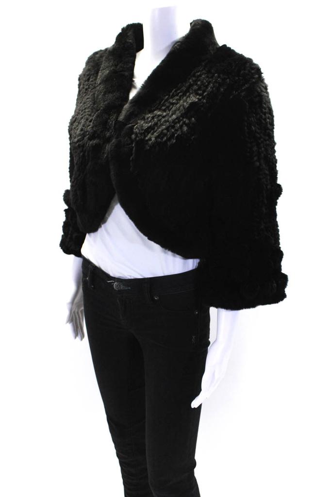 Pologeorgis Womens Rabbit Fur Bolero Shrug Cropped Jacket Black