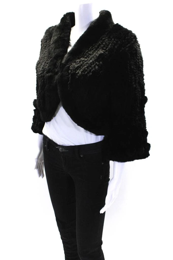 Pologeorgis Womens Rabbit Fur Bolero Shrug Cropped Jacket Black 2